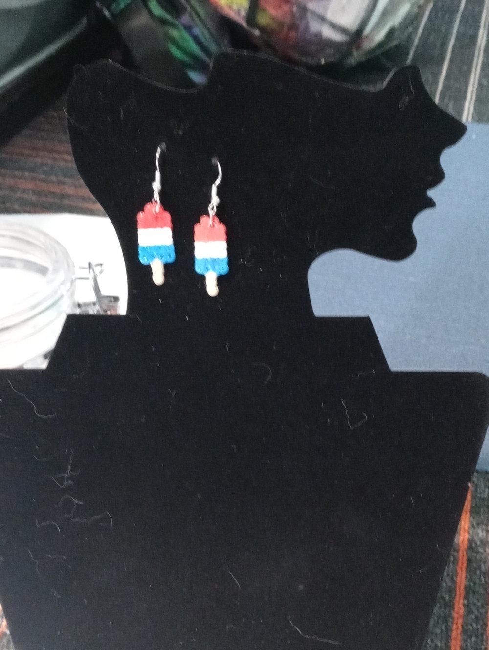 Patriotic Popsicle Dangle Earrings in Red, White, and Blue